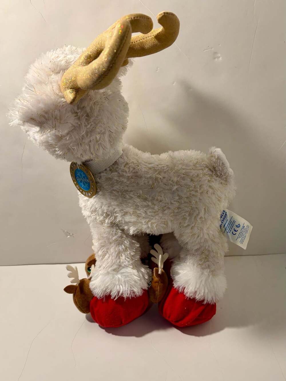Build A Bear Glisten Reindeer White & Gold Sparkle Plush with Medallion